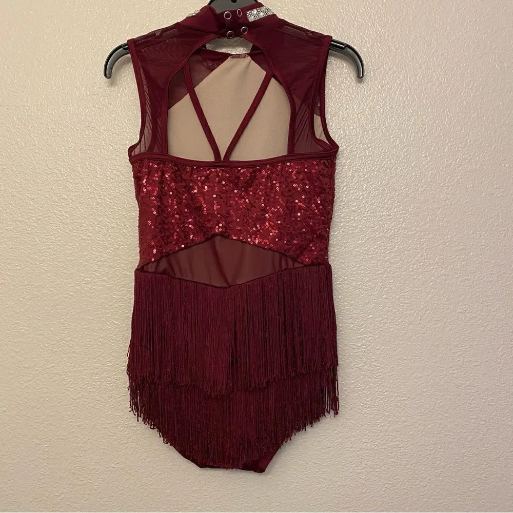 WEISSMAN Dance Costume burgundy fringe The Coolest Thing Ever 13815 LC child